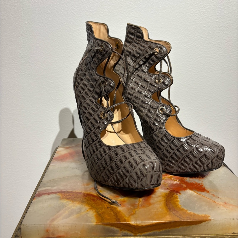 Vivienne Westwood Anglomania Textured Gray Lace-Up Heels
